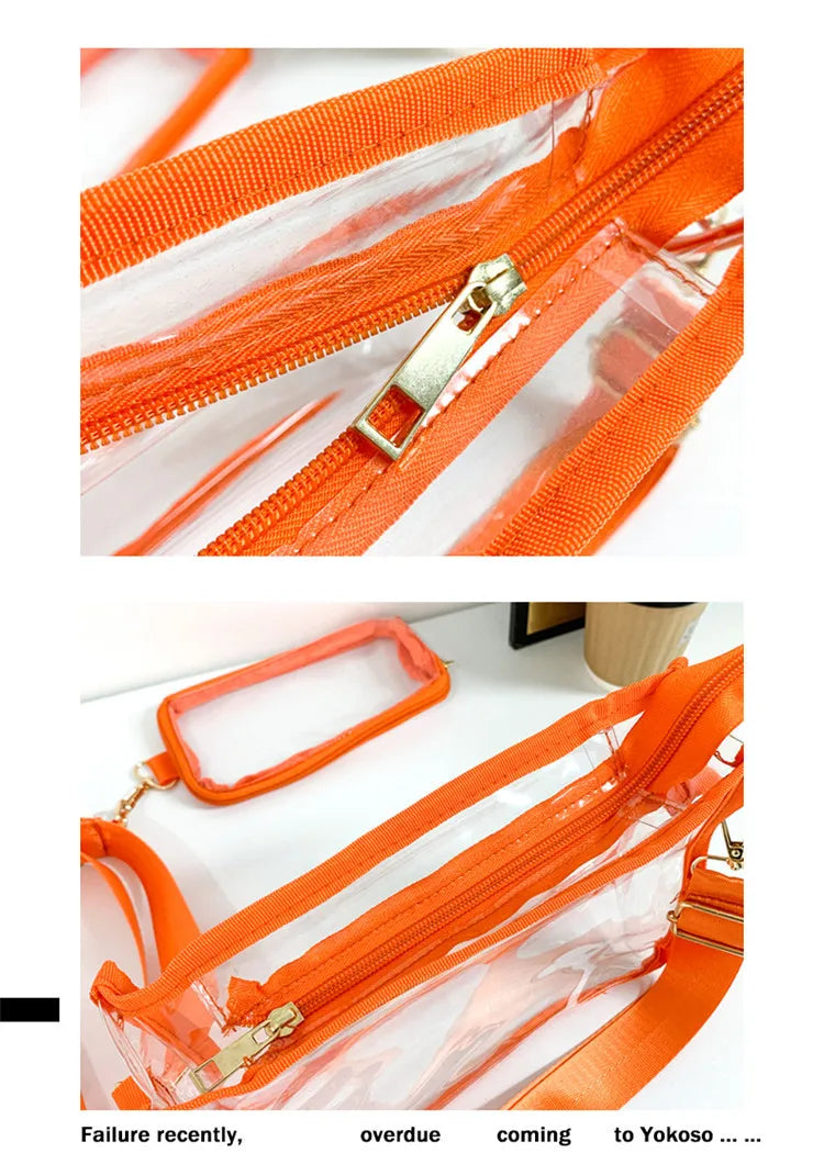 PVC Transparent Shoulder Bag 2 IN 1 Adjustable Shoulder Straps Casual Clear Crossbody Bag Fashion Couple Bag for Boys & Girls