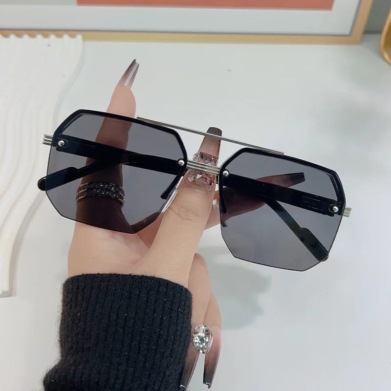 Polygon Sunglasses Rectangle Fashion Metal Frame Women Men Large Square Sun Glasses for Female Male Gradient Traveling Oculos ﻿
