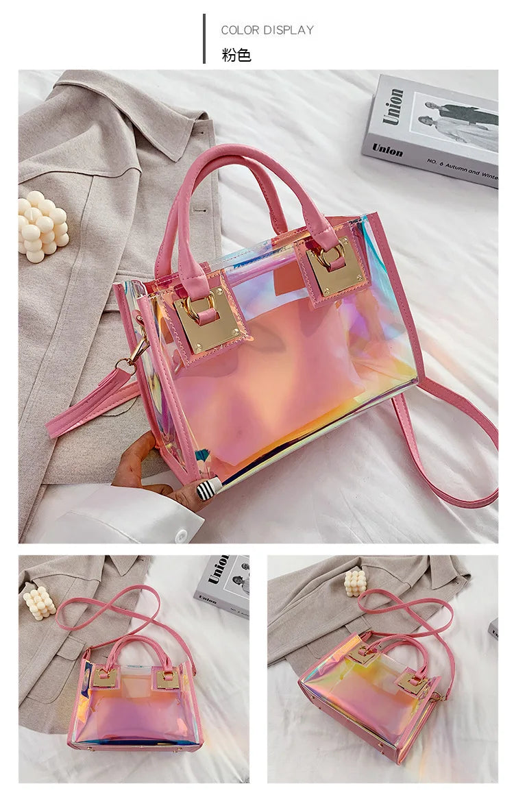 Holographic Transparent Jelly Bag High Quality PVC Women'S Designer Handbag Big Capacity Chain Shoulder Messenger Bags Clear Bag