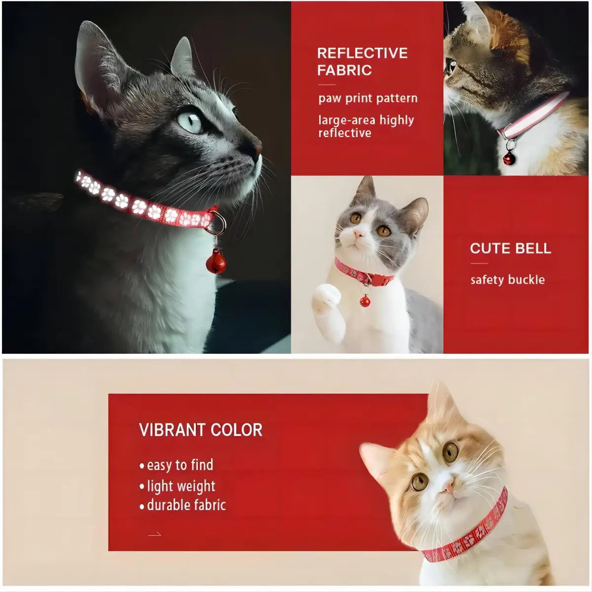 2 PC cat and dog footprints really reflective pet collar+strip reflective pet collar, reflective anti-lost pet collar.