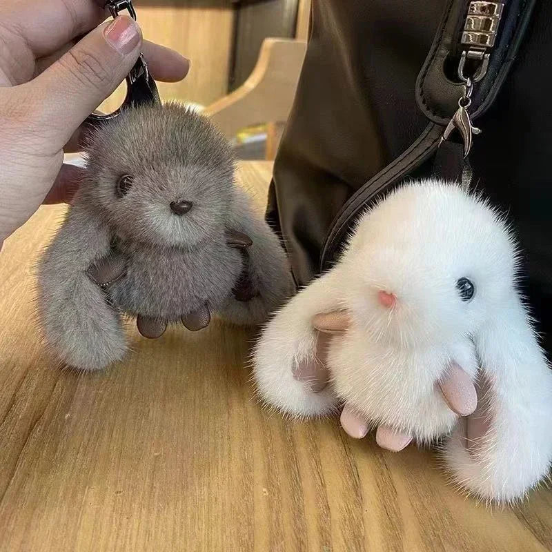 Cute Fluffy Rabbit Keychain Ring Plush Pompon Bunny Bag Pendant For Couple Car Key Ring Jewelry Gifts