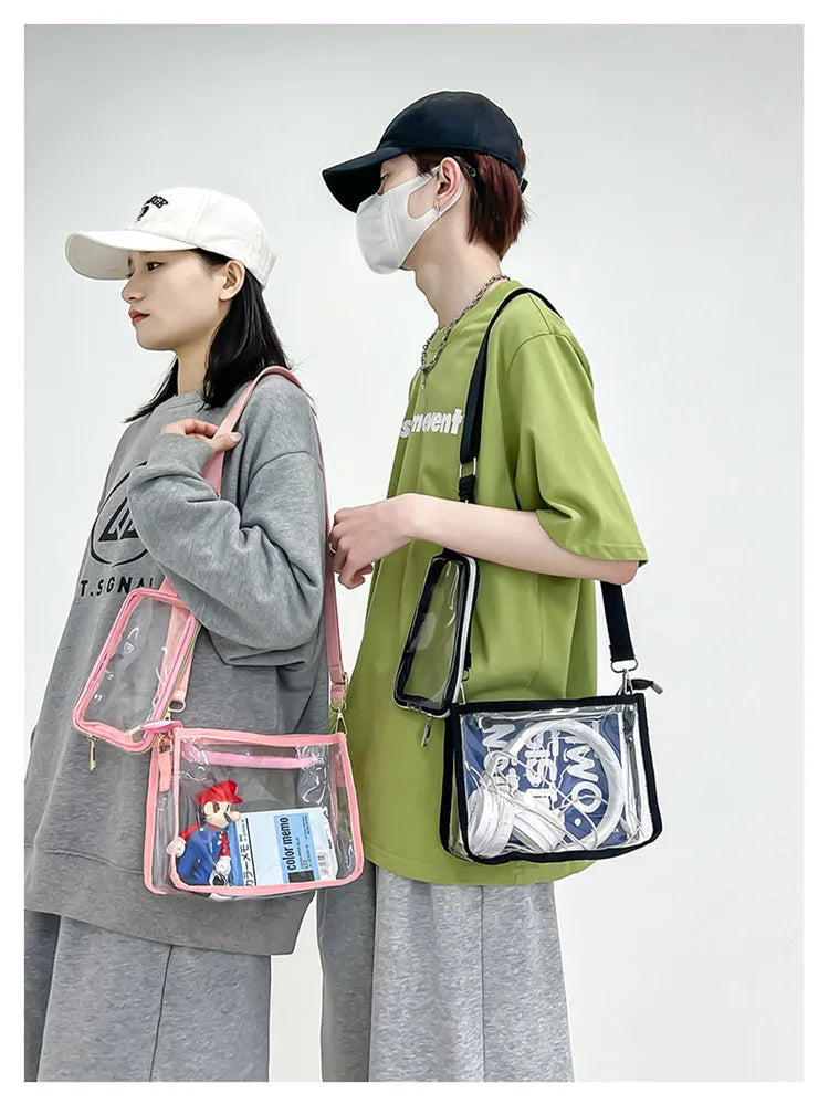 PVC Transparent Shoulder Bag 2 IN 1 Adjustable Shoulder Straps Casual Clear Crossbody Bag Fashion Couple Bag for Boys & Girls