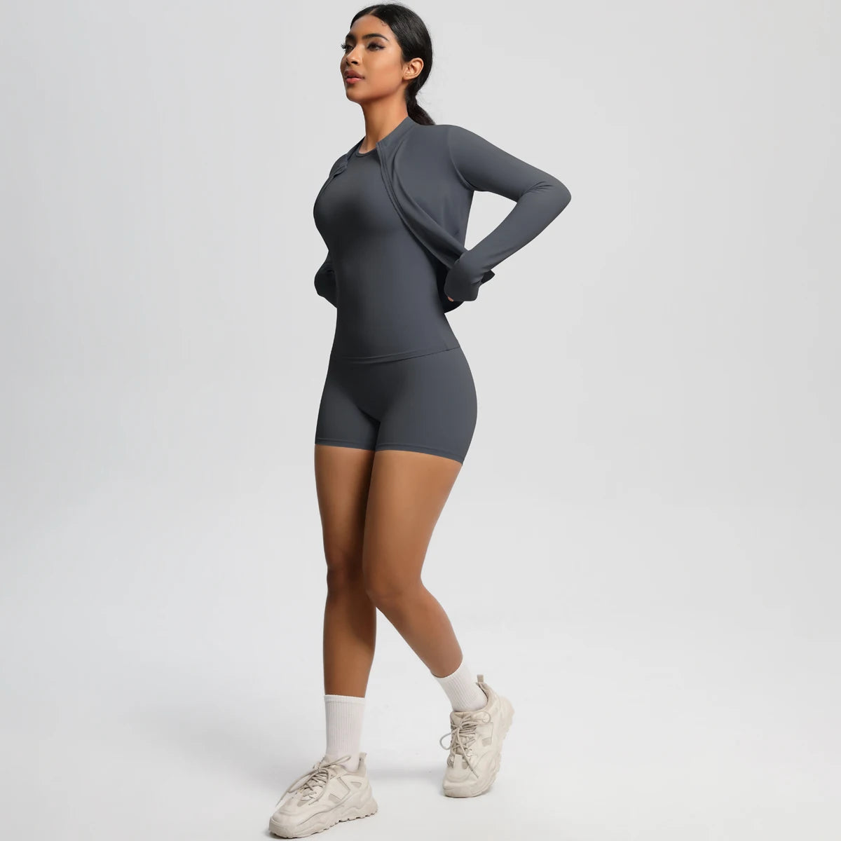 3PCS/set Sports Fitness Clothing Yoga Set Sports Running Long Sleeves Zipper Jacket High Waist Quick-Dry Shorts Gym Yoga Set