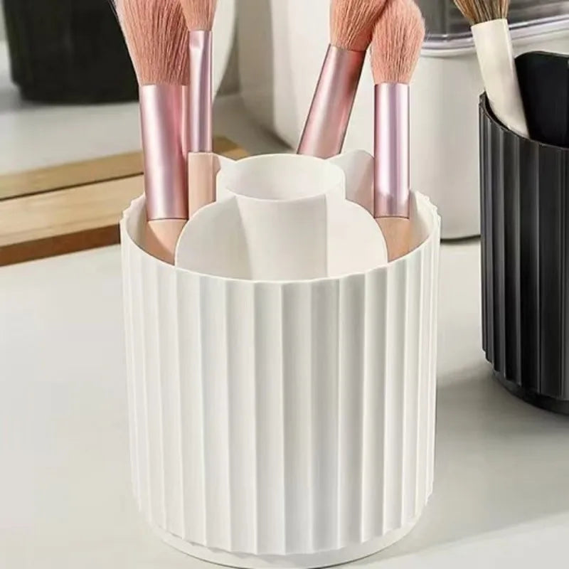 Makeup Brush Holder Organizer with Lid, 360 Degree Rotatable Makeup Brush Organizer Spinning Cosmetics Holders Brush Storage Box
