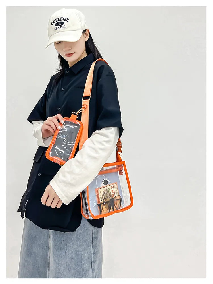 PVC Transparent Shoulder Bag 2 IN 1 Adjustable Shoulder Straps Casual Clear Crossbody Bag Fashion Couple Bag for Boys & Girls