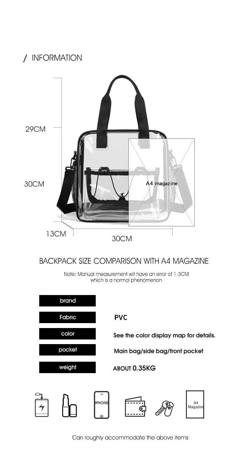 Ladies' shoulder bagTransparent swimming bag PVC travel storage bag travel bag sports stadium concert beach student fashion bag