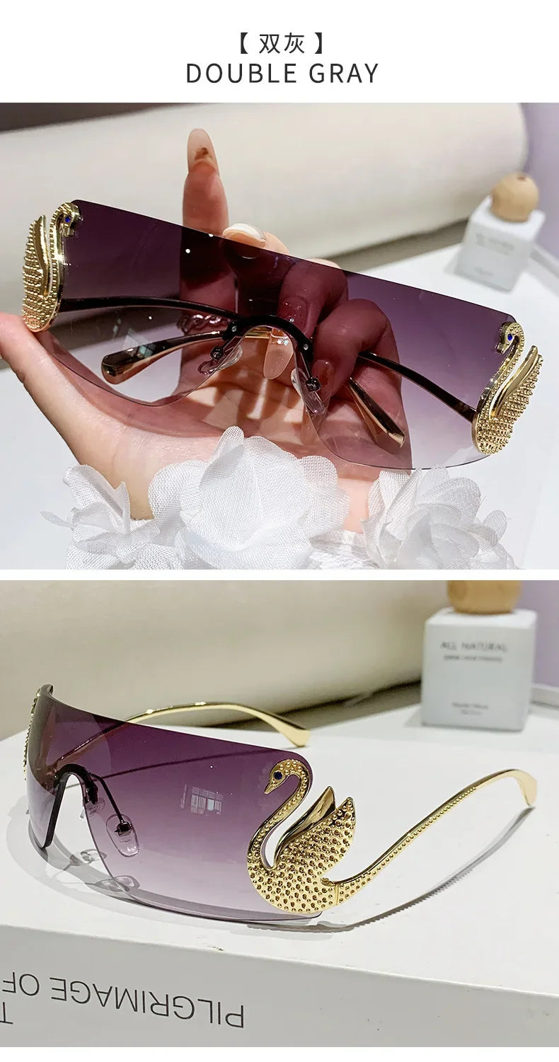 New Fashion Women Oversized Rimless Sunglasses Luxury Brand Swan Shaped Sun Glasses Trendy Large Frame Sun Glasses UV400