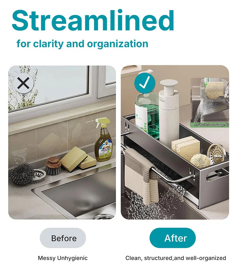 Kitchen Sink Caddy Organizer Dish Soap Brush Sponge Holder Countertop Sink Organizer Rack for Kitchen Organizers and Storage