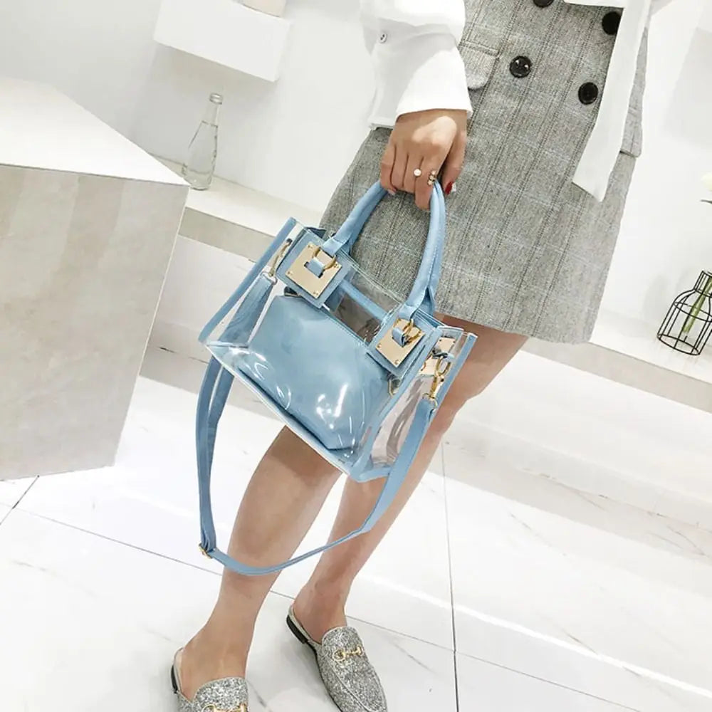 Fashion Clear Crossbody Bag Adjustable Strap Large Capacity Transparent Jelly Bag PVC Square Handbag Summer