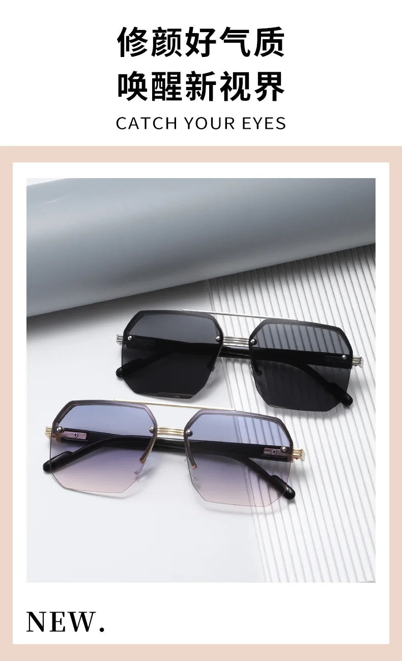 Polygon Sunglasses Rectangle Fashion Metal Frame Women Men Large Square Sun Glasses for Female Male Gradient Traveling Oculos ﻿