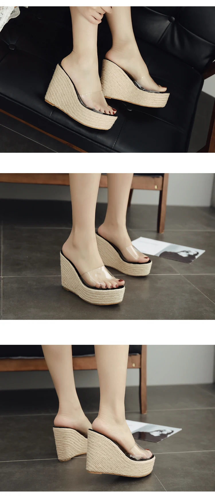 Summer PVC Jelly Sandals Casual Sexy Wedges Slippers 11.5CM/15CM Women's High heels shoes Comfortable Slippers Large Size 34-40