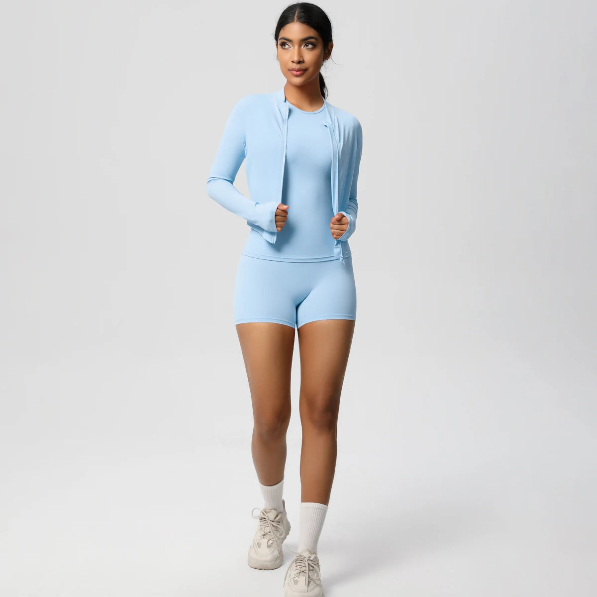 3PCS/set Sports Fitness Clothing Yoga Set Sports Running Long Sleeves Zipper Jacket High Waist Quick-Dry Shorts Gym Yoga Set