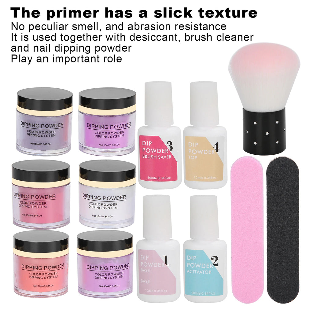 Nail Dipping Powder Set Nail Art Powder Top Base Coat Gel Dust Brush Manicure Tool Set Nail Powder