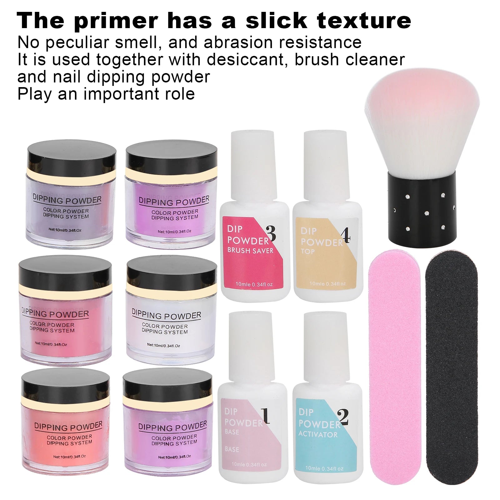 Nail Dipping Powder Set Nail Art Powder Top Base Coat Gel Dust Brush Manicure Tool Set Nail Powder