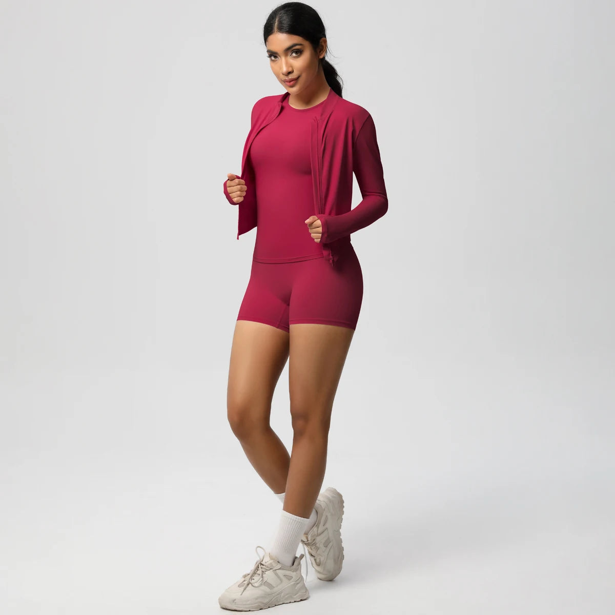 3PCS/set Sports Fitness Clothing Yoga Set Sports Running Long Sleeves Zipper Jacket High Waist Quick-Dry Shorts Gym Yoga Set