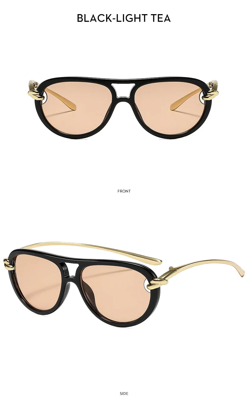 Ins Popular Fashion Double Bridges Pilot Women Luxury Sunglasses Brand Designer Oval Hollow Shades UV400 Men Sun Glasses