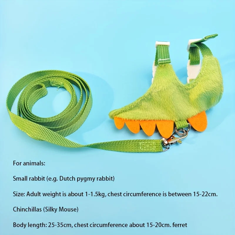 Ferret Lead Rope Vest Type Adjustable Pet Rope Cute Dinosaur Shape with Bell for Walking Mice