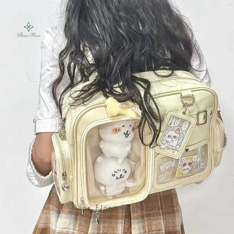 New Y2K Cute Ita Bag Concert Large Capacity Shoulder Bag Lolita Girl Transparent Backpack DIY Badge Display Casual Crossbody Bag