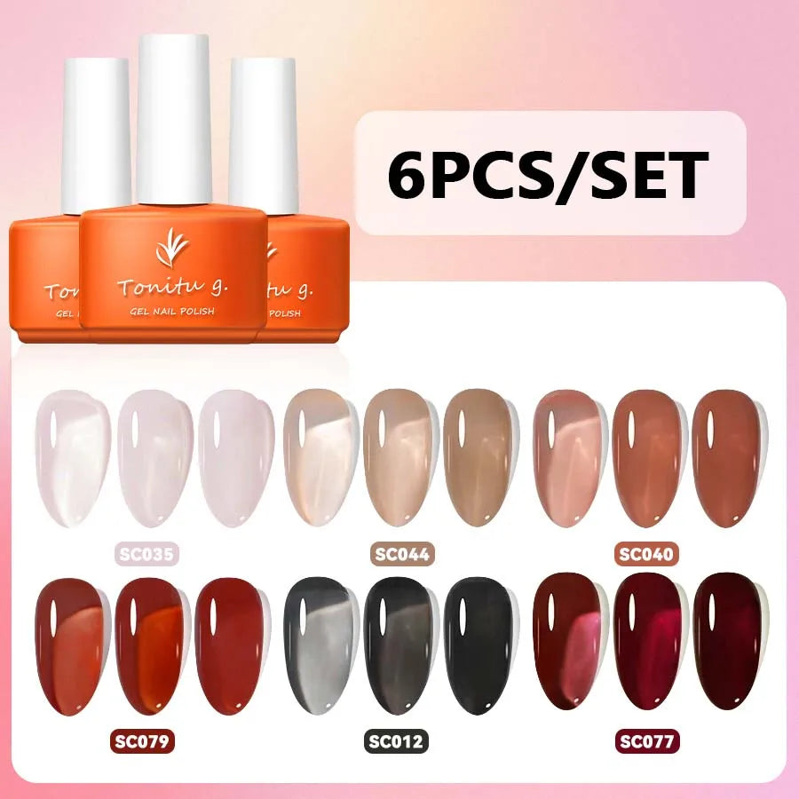 6 Colors Black Red Green Purple Blue Gel Nail Polish Set Jelly Gel Polish Kit Uv/led Nail Art DIY for Home Salon Nail Art Design