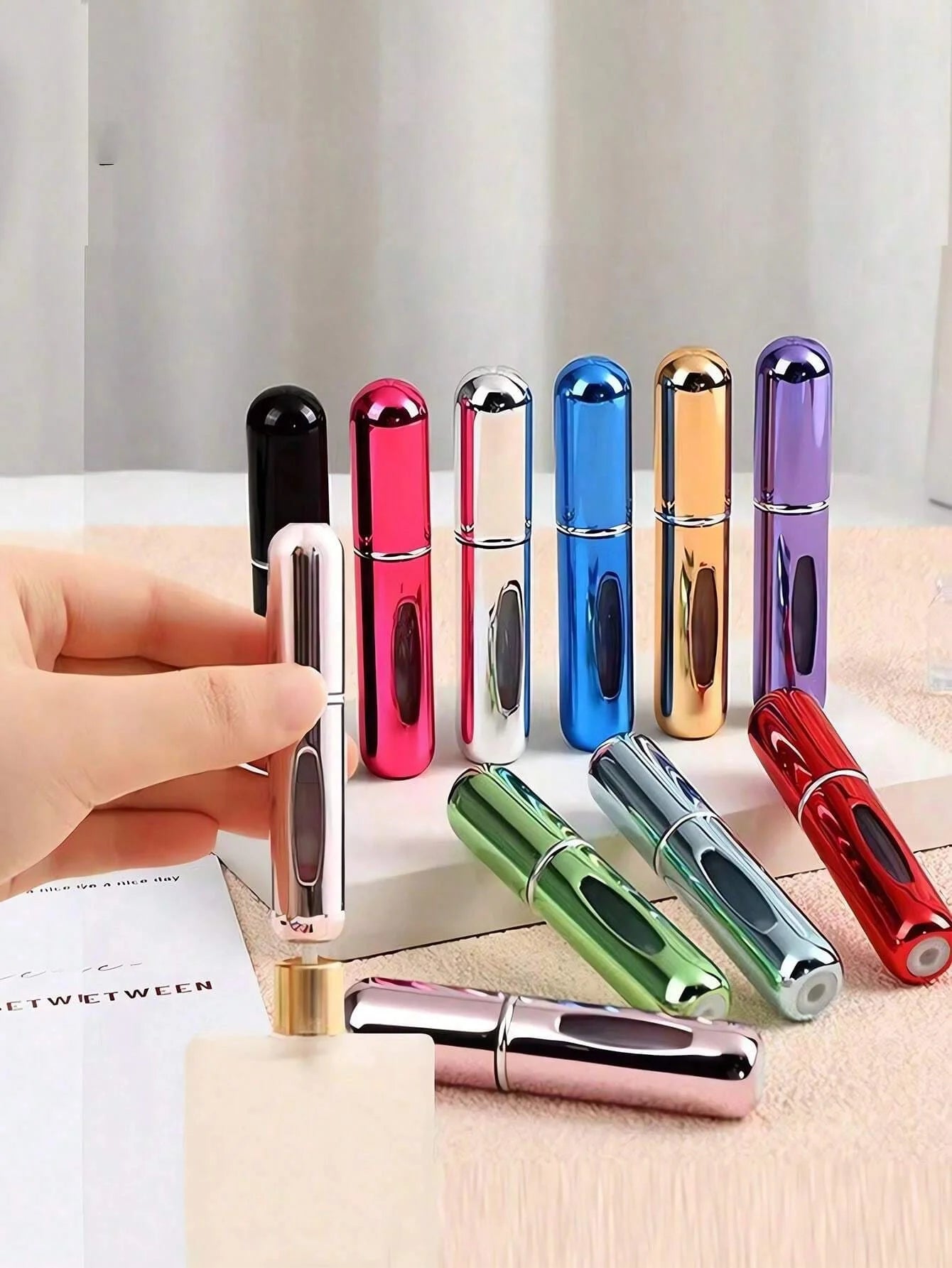 5Pcs Perfume Refillable Bottle Spray Bottling Dispenser Mini Portable Empty Liquid Container Travel Travel Essentials Travel Organizer For Beach Summer Vacation Back To School School Supplies Holiday Camping Holiday Essential