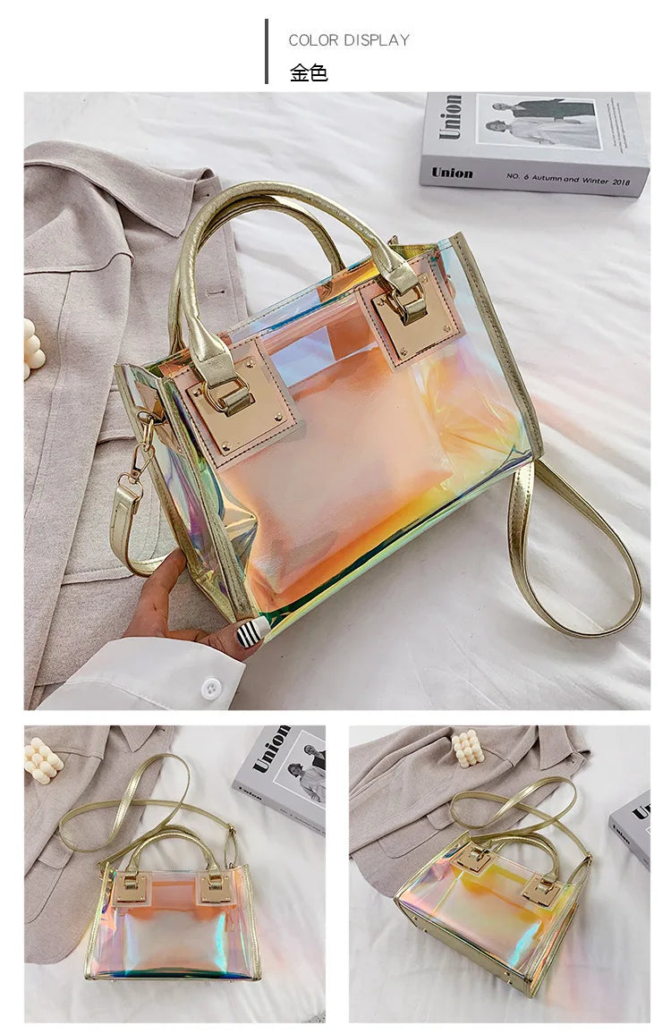 Holographic Transparent Jelly Bag High Quality PVC Women'S Designer Handbag Big Capacity Chain Shoulder Messenger Bags Clear Bag
