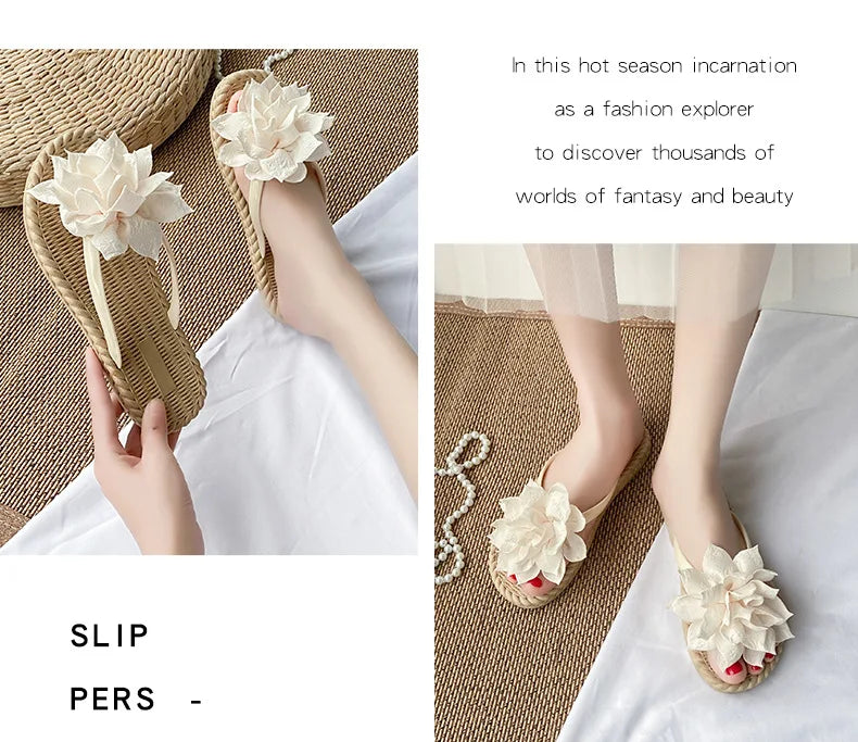 Comemore Flowers Flip Flops for Women Fashion Open Toe Light Flat Bottom Casual Women Slides Indoor Outdoor Women's Beach Shoes