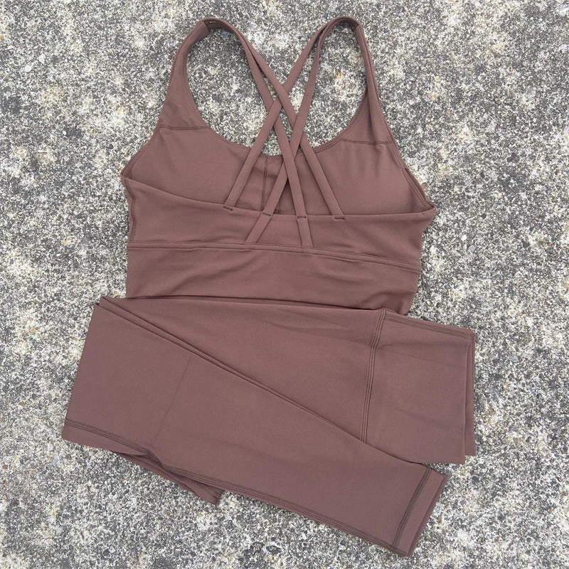 Yoga Set Gym Sports Set 2 Piece Women Workout Outfit Fitness Suit Cross Straps Bra Top And High Waist Leggings Running Tracksuit