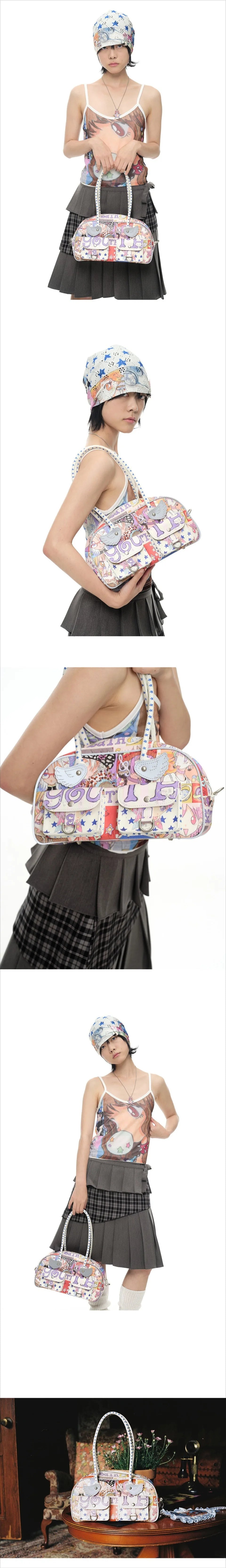 YB x Oliwa Graphic Wings Shoulder Bag Women Korean Fashion Brands Designer Handbags  New Cute Cartoon Printing Female Bags