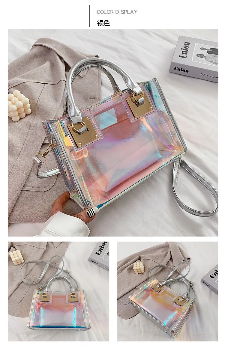 Holographic Transparent Jelly Bag High Quality PVC Women'S Designer Handbag Big Capacity Chain Shoulder Messenger Bags Clear Bag