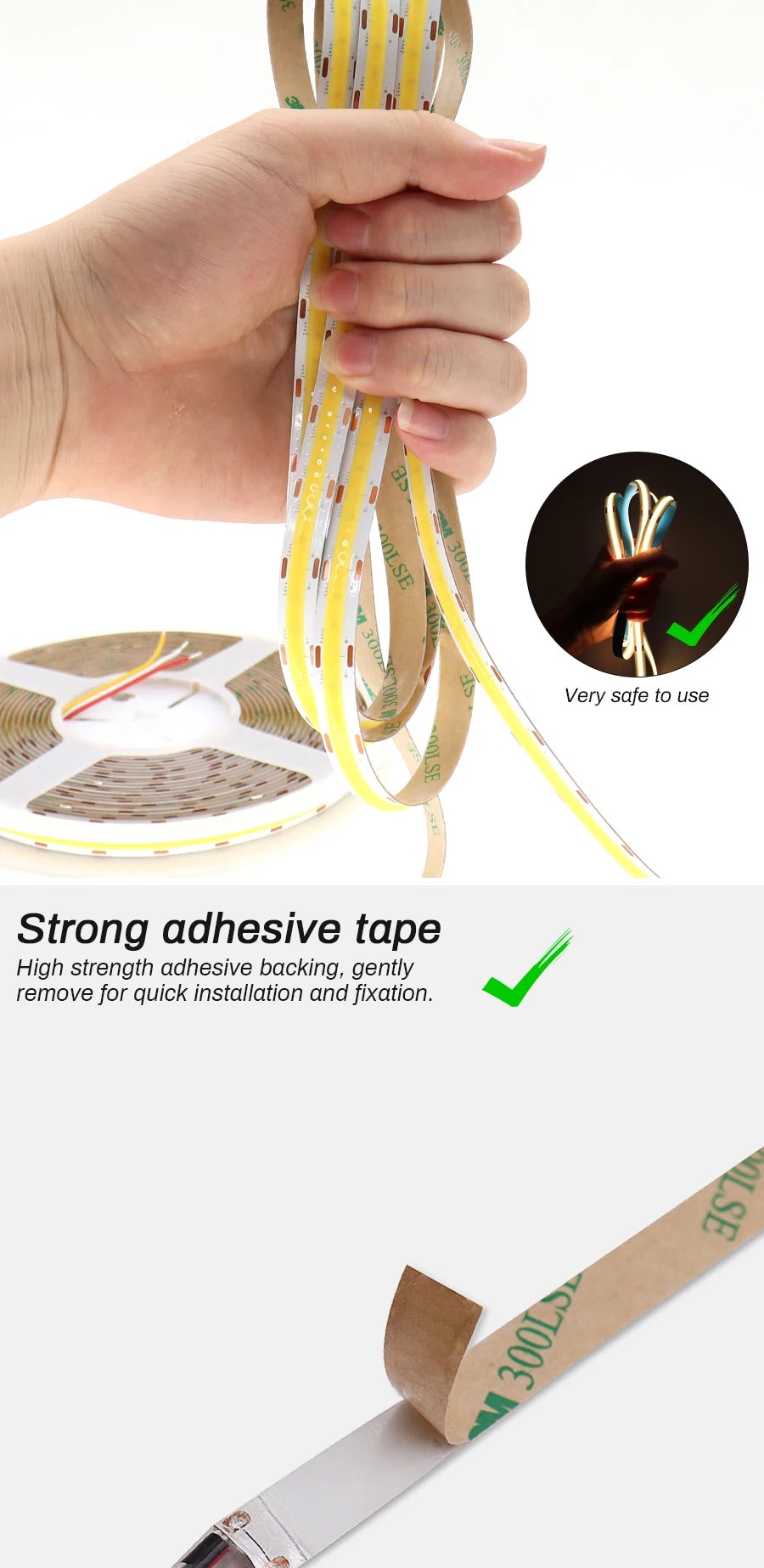 3mm 5mm 8mm COB LED Strip 12V 24V Dimmable Tape LED Ice Blue Yellow Red Green Pink White For Home Decor RA90 LED Strip Lighting