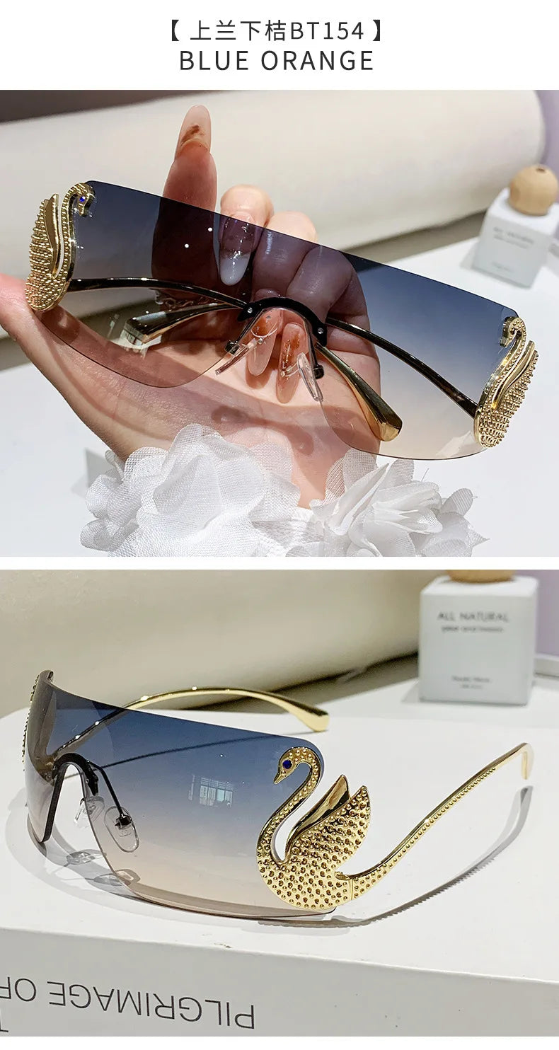 New Fashion Women Oversized Rimless Sunglasses Luxury Brand Swan Shaped Sun Glasses Trendy Large Frame Sun Glasses UV400