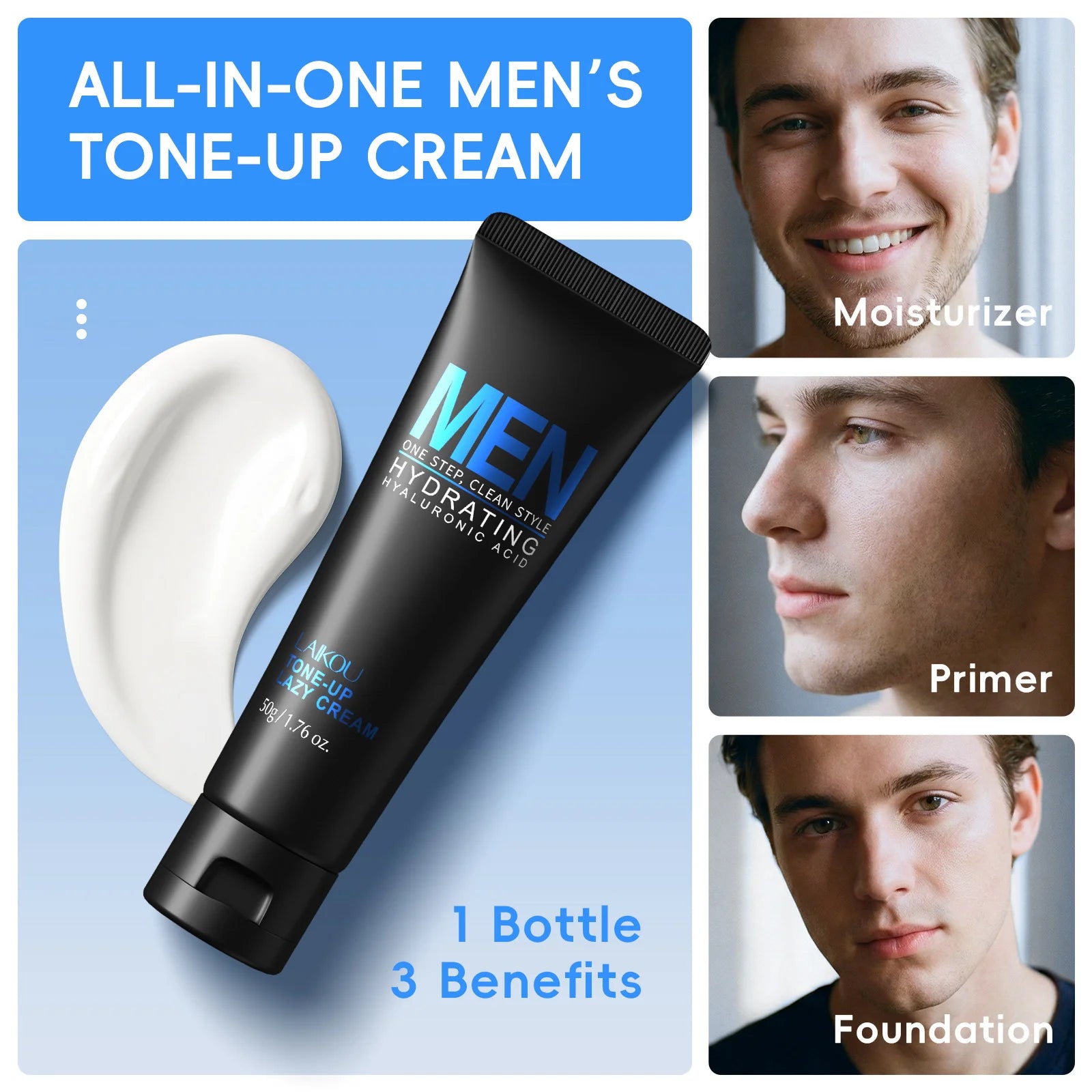 LAIKOU Men BB Cream Revitalising Nourishing Brighten Cream Natural Whitening Face Foundation Tone Up Cream Lazy Concealer 50g