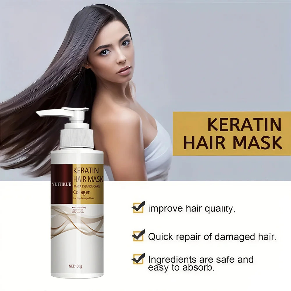 Keratin Hair Mask, Natural Essence, Organic Protein Cream, Suitable for Dry and Damaged Hair, Safe Ingredients, Easily Absorbed