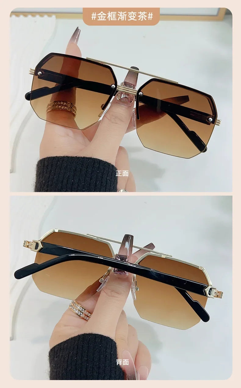 Polygon Sunglasses Rectangle Fashion Metal Frame Women Men Large Square Sun Glasses for Female Male Gradient Traveling Oculos ﻿