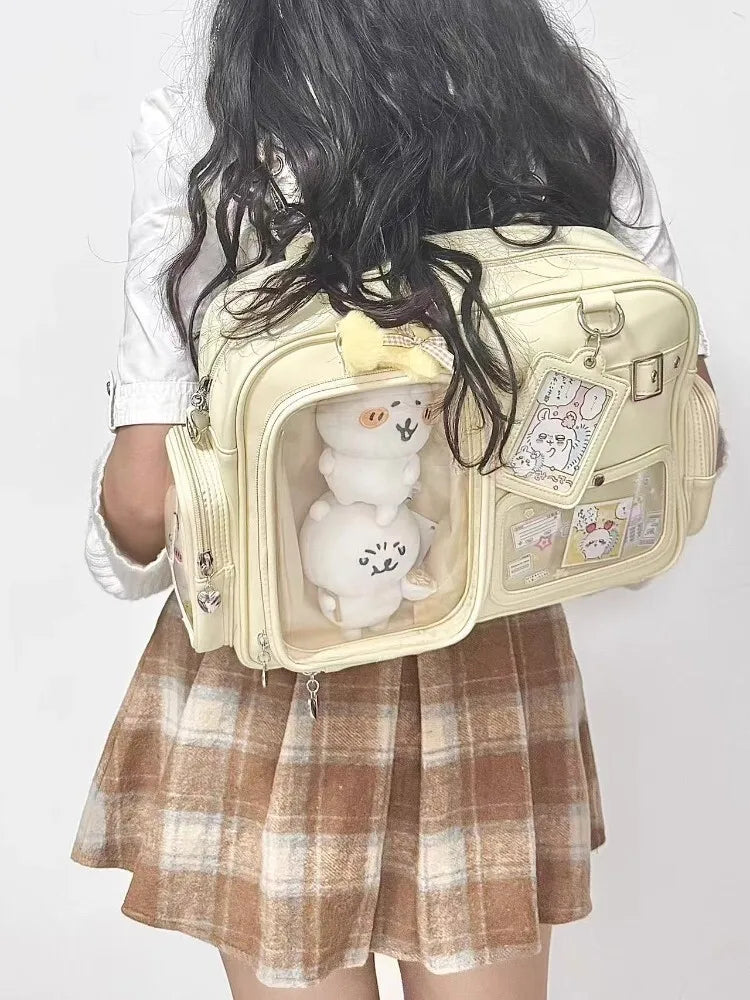 New Y2K Cute Ita Bag Concert Large Capacity Shoulder Bag Lolita Girl Transparent Backpack DIY Badge Display Casual Crossbody Bag