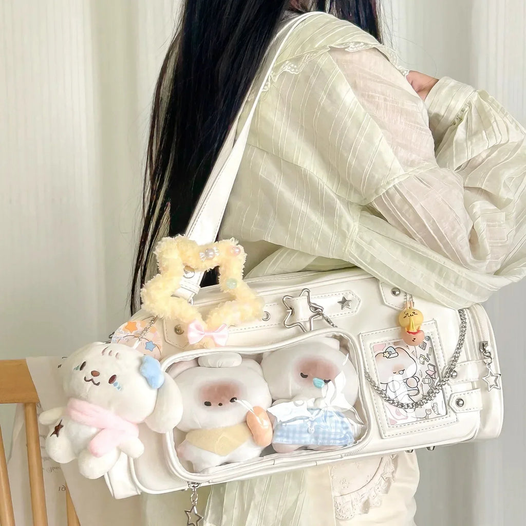Star Chain Y2k Harajuku Shoulder Itabag Blue Lolita Girl Pain Bags Transparent Japanese Crossbody Bag New Concert Korean Handbag