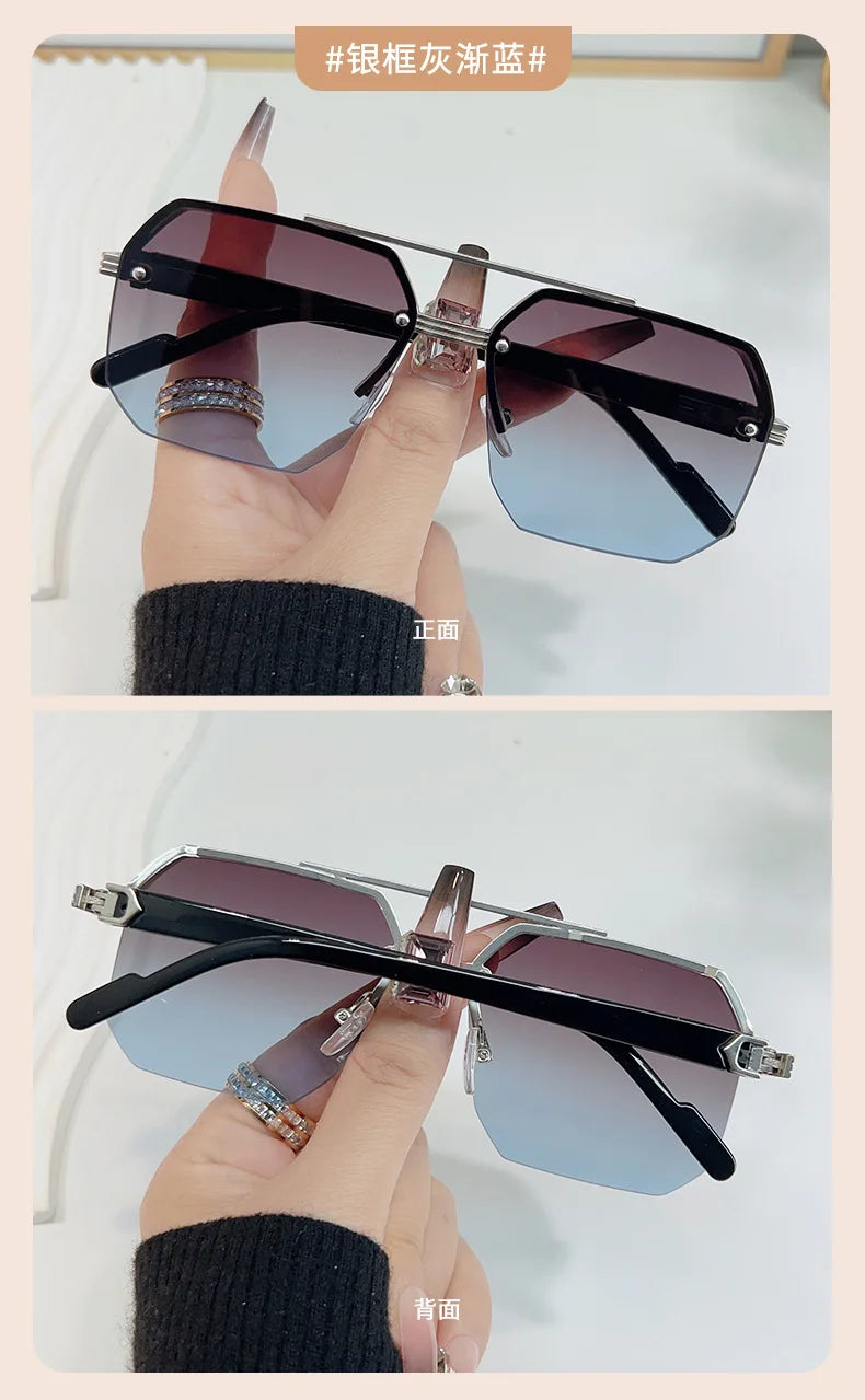 Polygon Sunglasses Rectangle Fashion Metal Frame Women Men Large Square Sun Glasses for Female Male Gradient Traveling Oculos ﻿