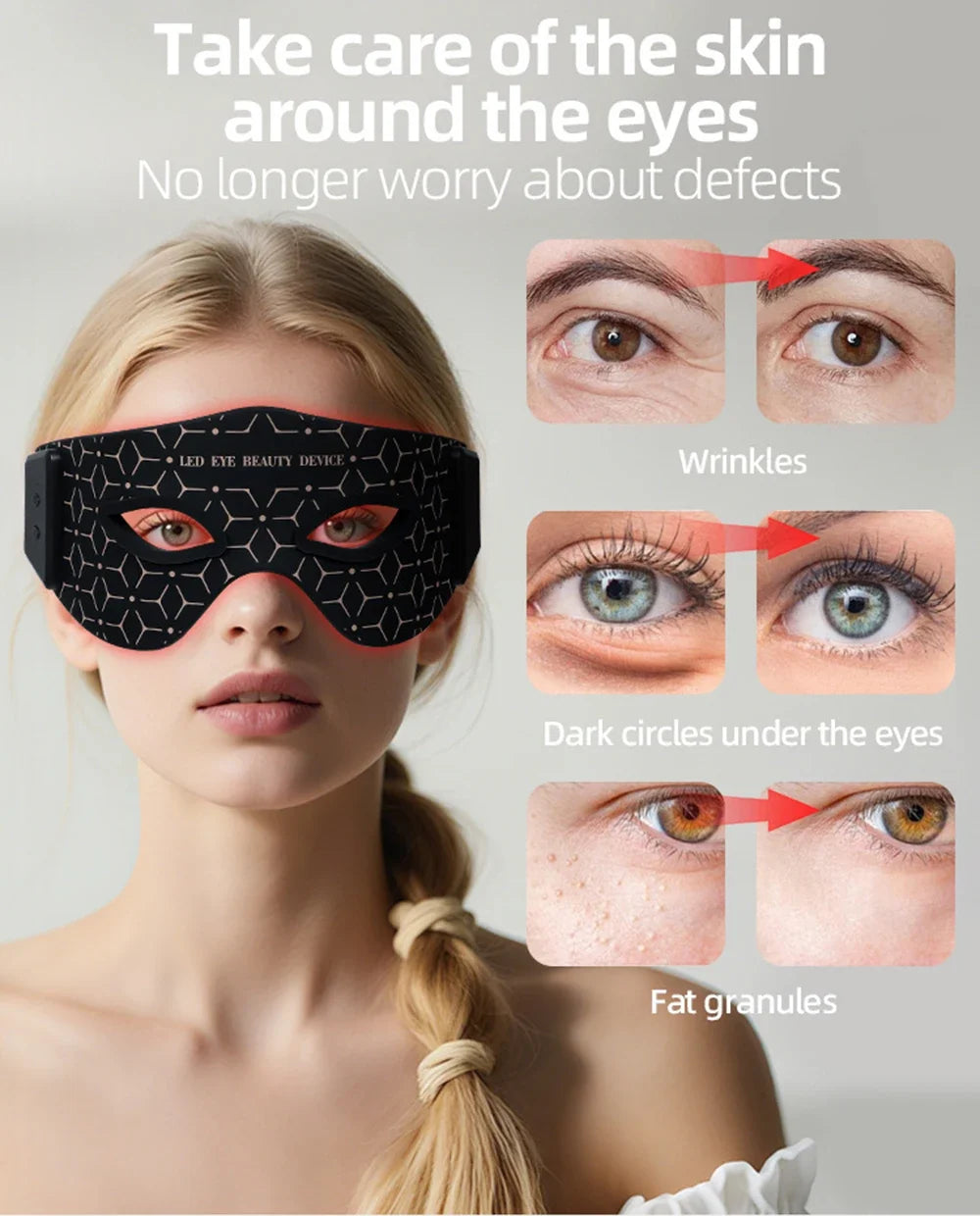LED Eye Mask Eye Massager Beauty Care Device Eye Bags Remover Device 630NM 850NM Near Infrared Red Light Therapy Eye Mask Device