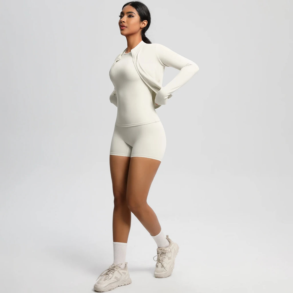 3PCS/set Sports Fitness Clothing Yoga Set Sports Running Long Sleeves Zipper Jacket High Waist Quick-Dry Shorts Gym Yoga Set