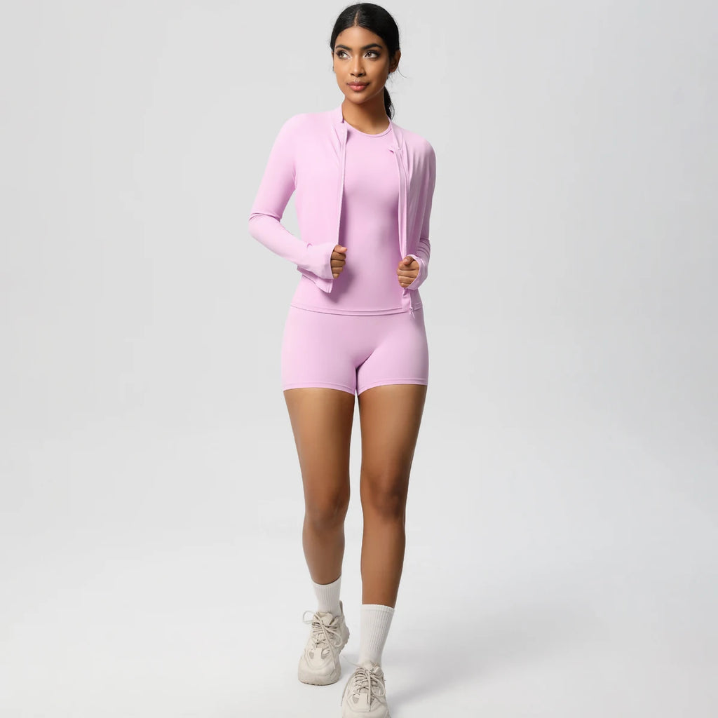 3PCS/set Sports Fitness Clothing Yoga Set Sports Running Long Sleeves Zipper Jacket High Waist Quick-Dry Shorts Gym Yoga Set