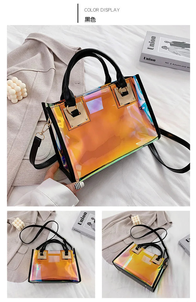 Holographic Transparent Jelly Bag High Quality PVC Women'S Designer Handbag Big Capacity Chain Shoulder Messenger Bags Clear Bag