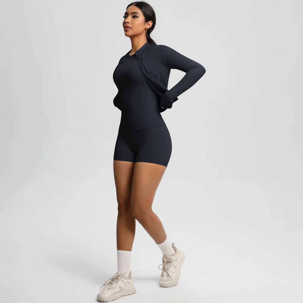 3PCS/set Sports Fitness Clothing Yoga Set Sports Running Long Sleeves Zipper Jacket High Waist Quick-Dry Shorts Gym Yoga Set