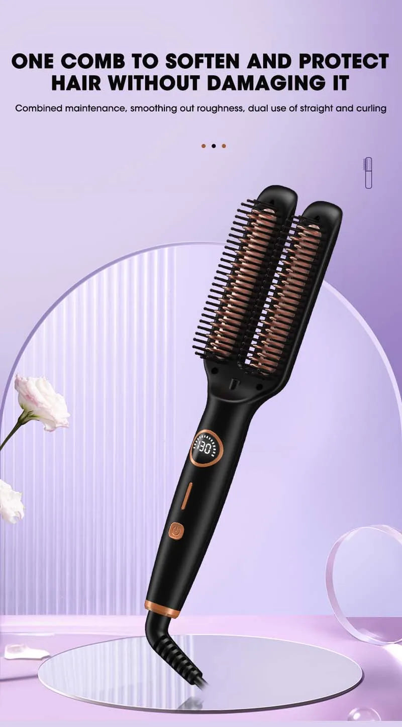 Professional Electric Hair Straightener  Multifunctional 2 In 1 Curler Brush Ceramic Hair Straightener Curling Irons Hot Comb﻿