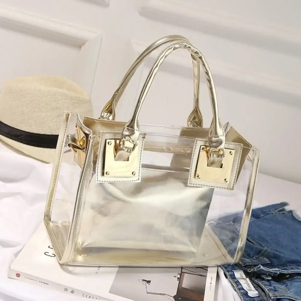 Transparent Jelly Crossbody Bag PVC Designer Square Summer Beach Handbag Large Capacity Adjustable Strap Shoulder Messenger Bag