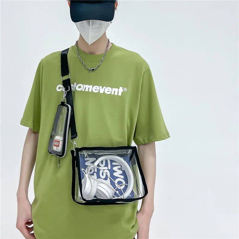 PVC Transparent Shoulder Bag 2 IN 1 Adjustable Shoulder Straps Casual Clear Crossbody Bag Fashion Couple Bag for Boys & Girls