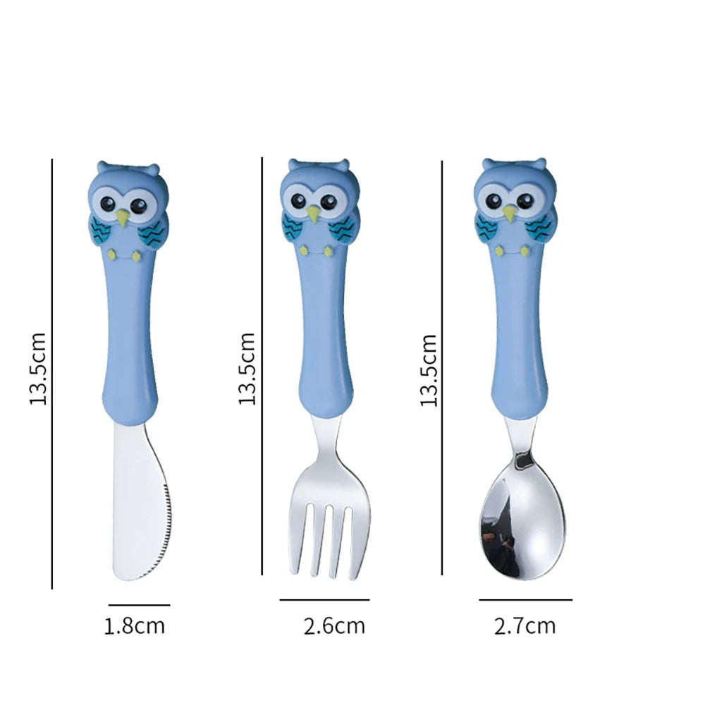 3pcs Children Spoon Forks Box Kids Stainless Steel Kids Cutlery Portable Baby Feeding Utensils Baby Spoons Baby Tableware Set