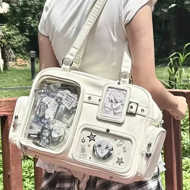 New Y2K Cute Ita Bag Concert Large Capacity Shoulder Bag Lolita Girl Transparent Backpack DIY Badge Display Casual Crossbody Bag