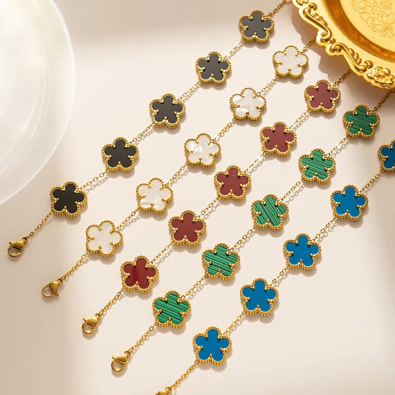 Classic Luxury Stainless Steel Clover Bracelet Adjustable Five Leaf Flower Bangle Fashion Party Jewelry Gifts for Women