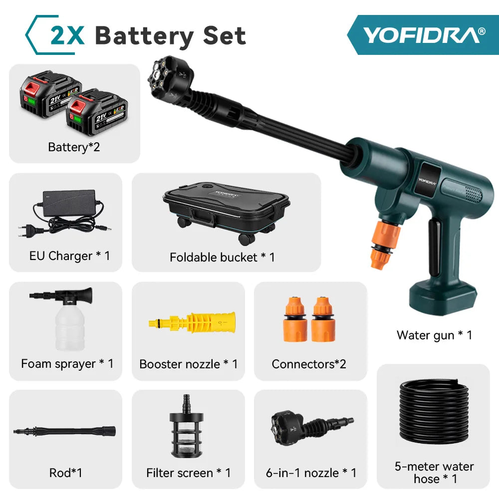 YOFIDRA Brushless 200Bar Car Washer Electric High Pressure Washer Water Gun 6IN1 Cordless Cleaning Garden For Makita Battery Pin