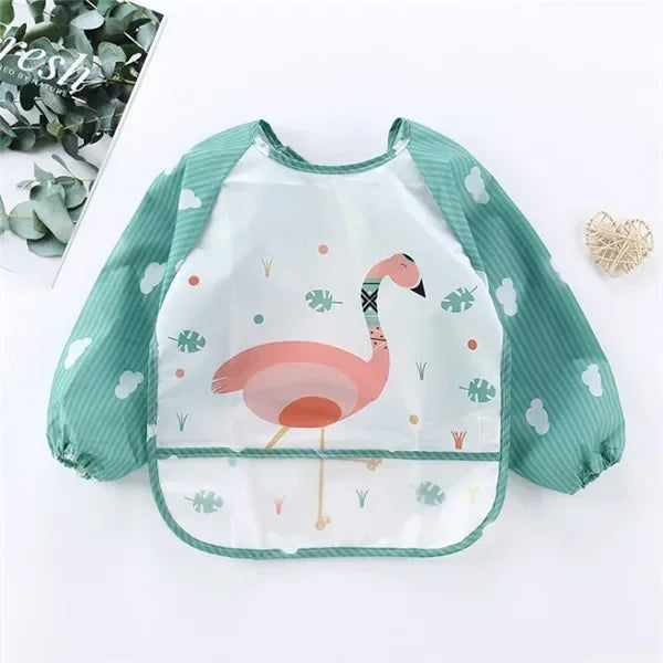 For1-3Year Baby Long Sleeve Scarf Waterproof Toddler Art Smock Feeding Bib Apron Pocket Infant Boys Girls Burp Cloth Banana Bibs